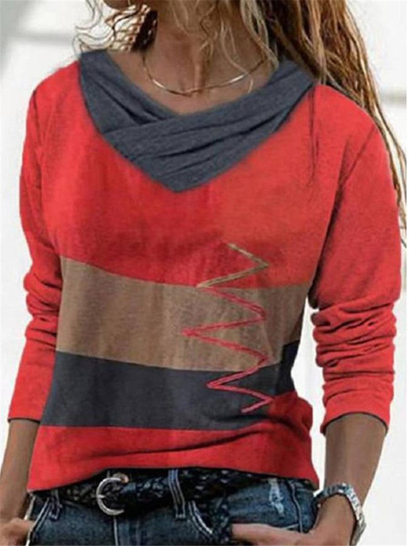 V-neck Long Sleeve Positioning Print T-shirt