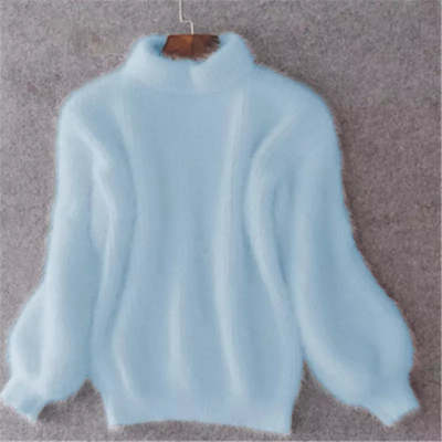 Faux Mink Half High Neck Loose Solid Color Sweater