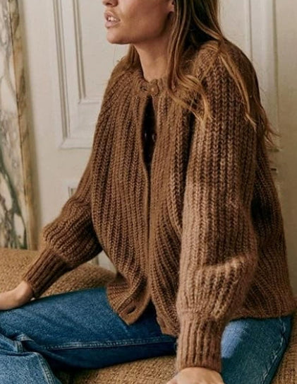 Fashion Round Neck Knitted Cardigan For Women