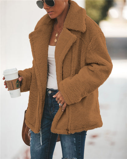 Zip pocket long sleeve plush jacket