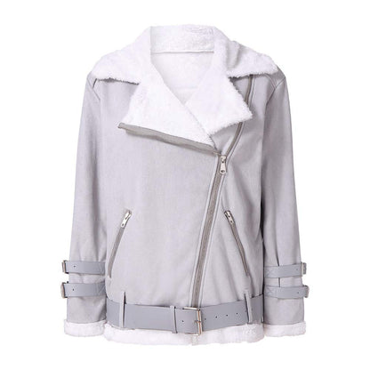 Women's motorcycle deerskin lamb wool coat