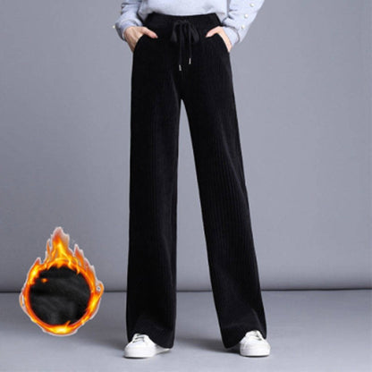 Fashion Straight Solid Pants Casual High Waist Plus Office Lady Elastic Waist Corduroy