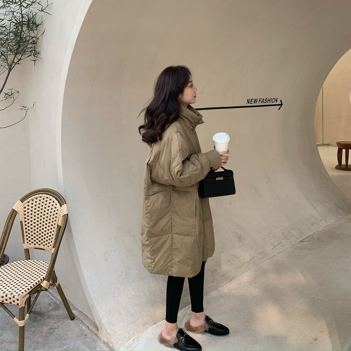 Loose Korean Style Thick Retro Over The Knee Simple Coat