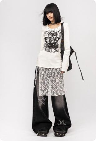 American Retro Hot Girl Lace Patchwork Jeans For Women
