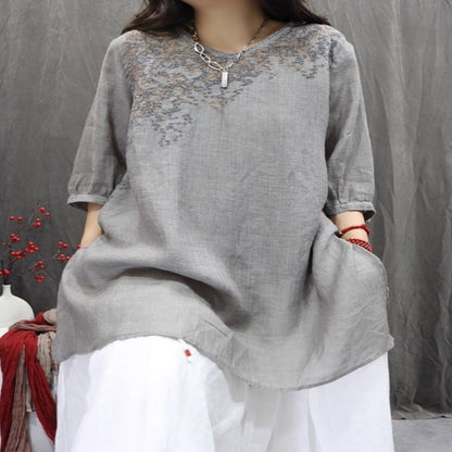 Vintage Embroidered Loose Slim-fit Bohemian Casual Mid-length Top