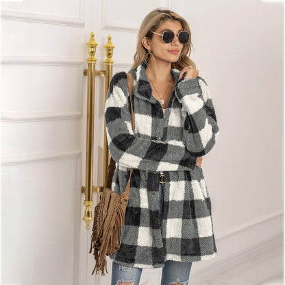 Contrast plaid long coat