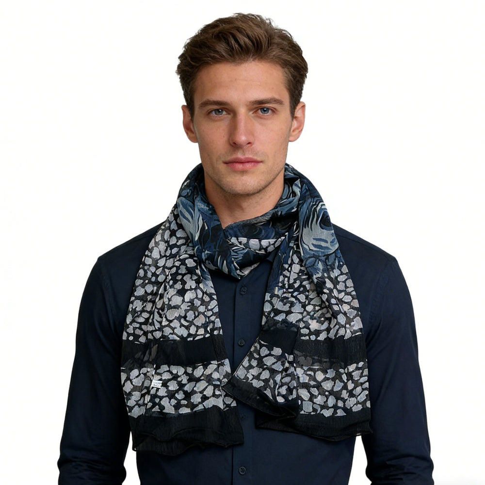 Black Printed Polyester Scarf - Classic Everyday Scarf 67inchx21inch
