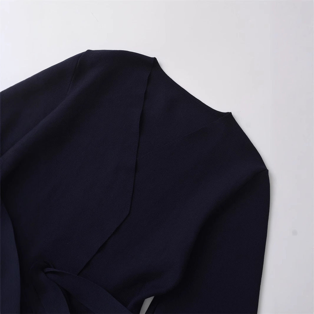European And American Style Elegant Deep V-neck With Belt Padded Shoulder