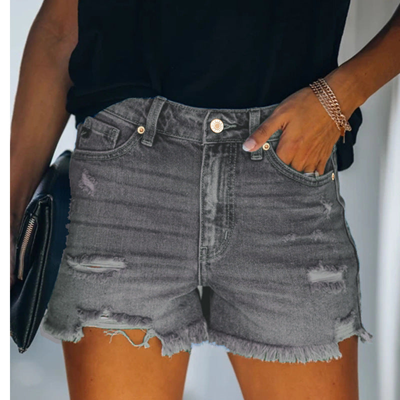 Four-color Ripped High Waist Women's Denim Shorts