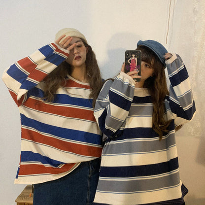 Women's Fashion Striped Long Sleeves Loose Bottoming Shirt