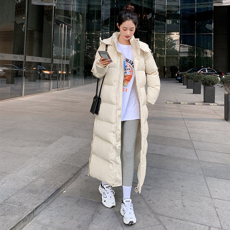 Korean style loose padded padded jacket over the knee mid-length padded padded jacket