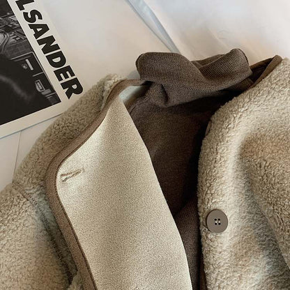 Round Neck Button Cardigan Pocket Long Sleeves