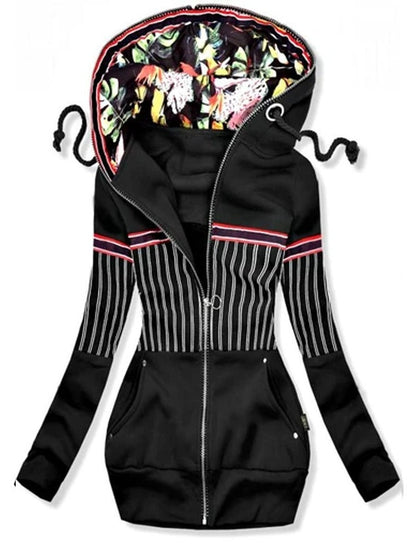 Solid Color Striped Printed Sweater plus Velvet