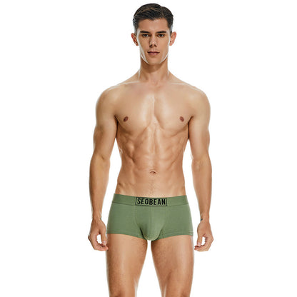 Men's Cotton Underpants Low Waist Casual Boxer Boxer Briefs