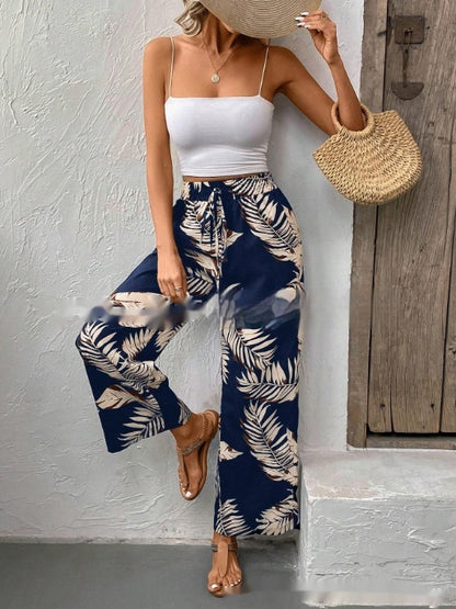 New Women's Trousers Elastic Waistband Straight High Waist