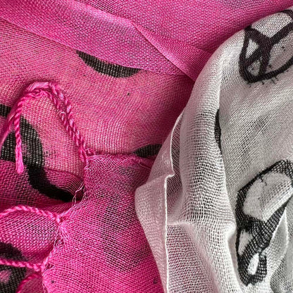 Hot Pink Printed Viscose Scarf - Sheer Summer Scarf 63inchx22inch