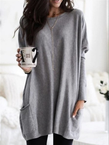 European And American Long-Sleeved Casual Pocket T-Shirt