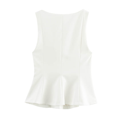 Pleated Slim-fit Square Collar Sleeveless Small Top