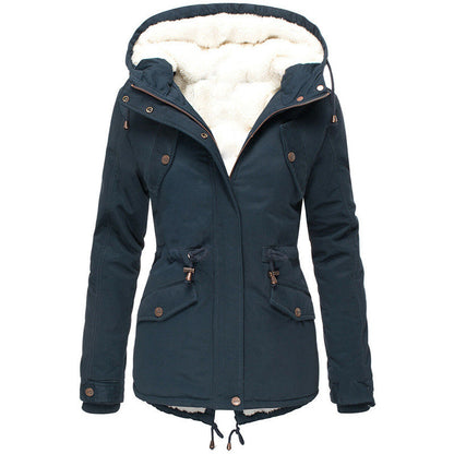 Solid color hooded drawstring waist padded coat