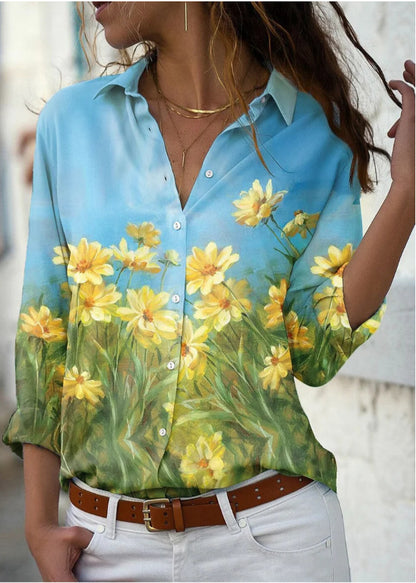 Long Sleeve Floral Collar Loose Casual Shirt