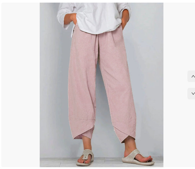 Cotton Sack Trousers With Loose Solid Color Elastic Waist And Side Pockets