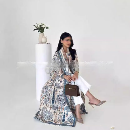 Pleated Trench Djellaba Hot-selling Printed Shawl Cardigan Ethnic Style Cloak Coat