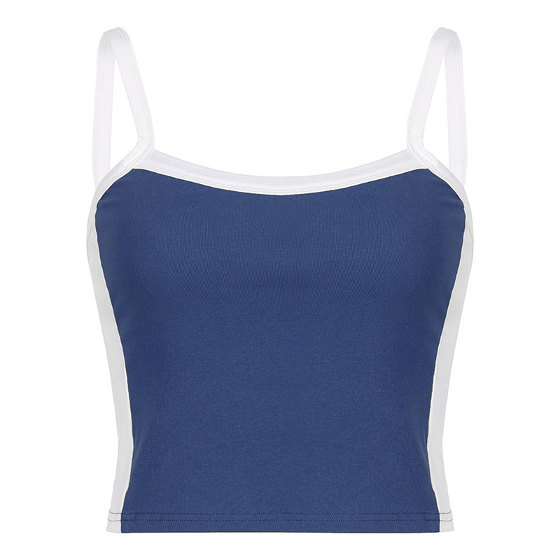 Basic Model Clashing Color Patchwork One-piece Neck Small Camisole Top