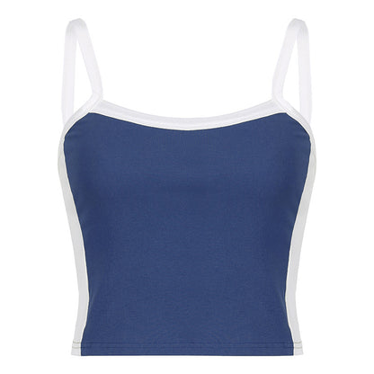 Basic Model Clashing Color Patchwork One-piece Neck Small Camisole Top