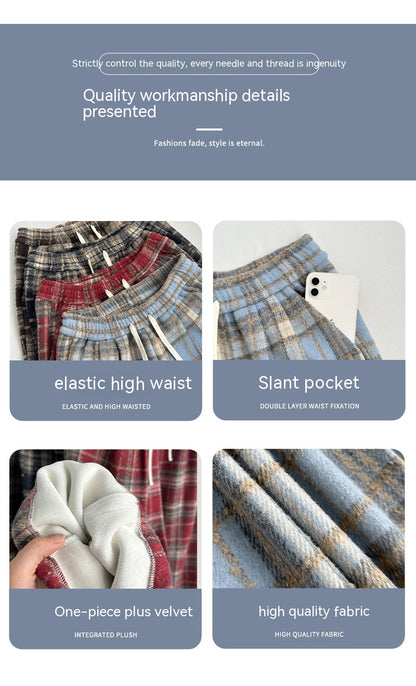 Retro Christmas Plaid Pants Women's High Waist Drooping