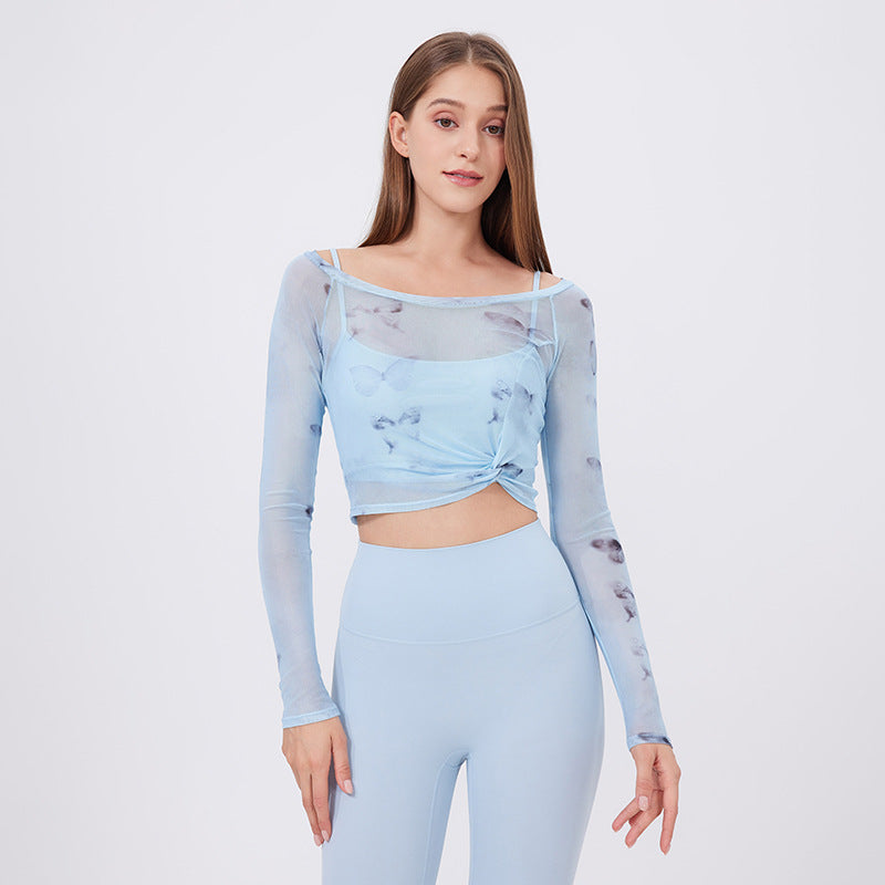 Fake Two-piece Sports T-shirt Women's Long Sleeve With Chest Pad
