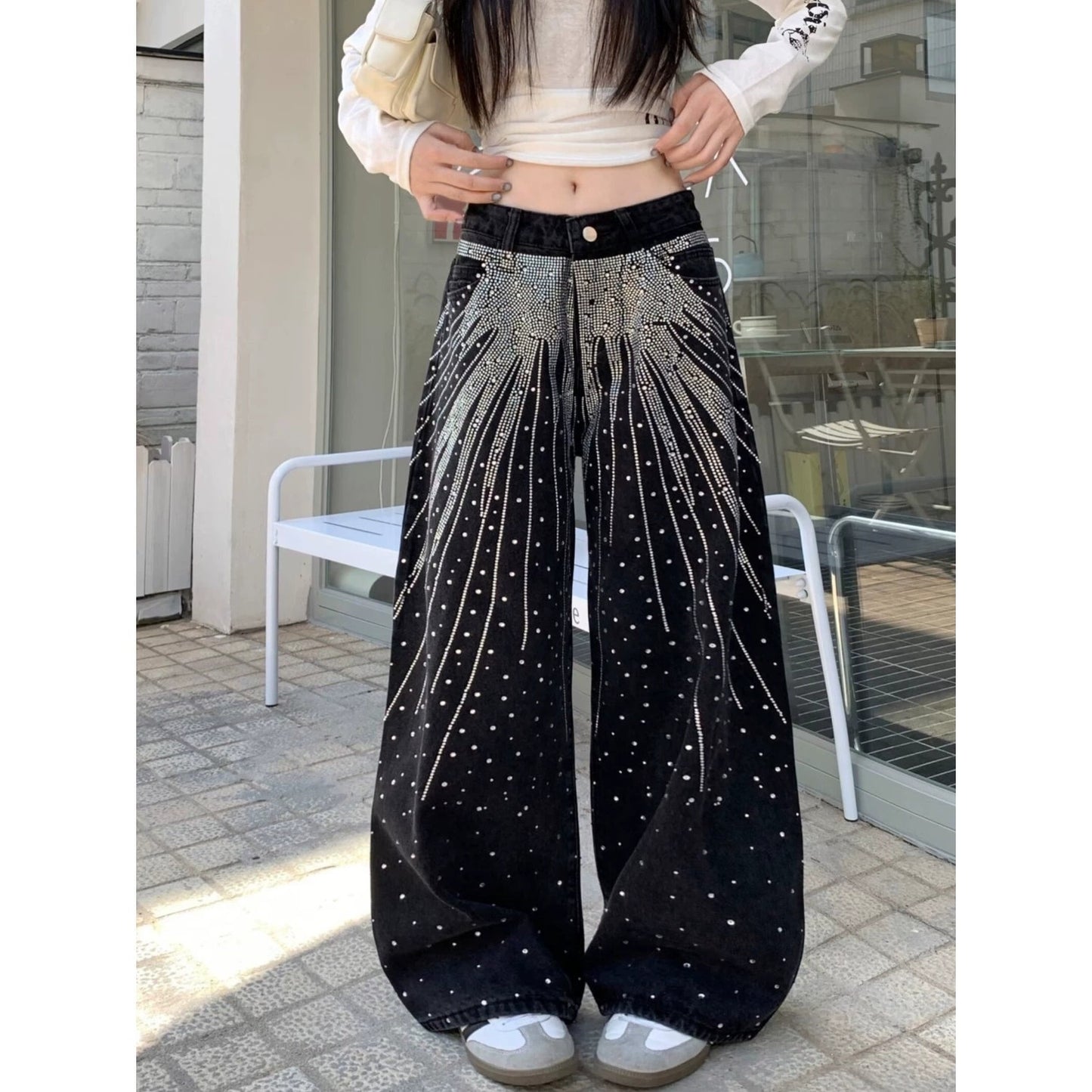 Retro Large Pocket Machete Jeans For Women