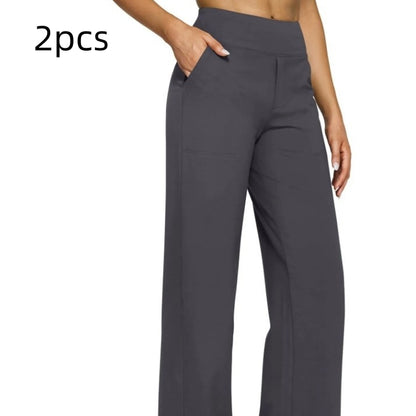 Pocket Knitted Straight High Waist Trousers