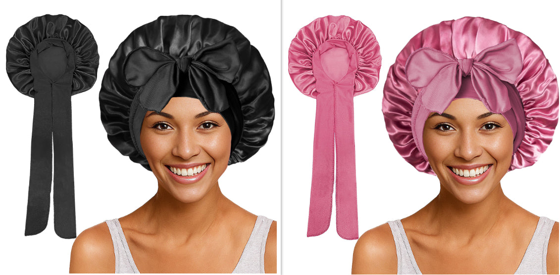 Satin Round Cap Bow Elastic Wide-brimmed Ribbon Nightcap