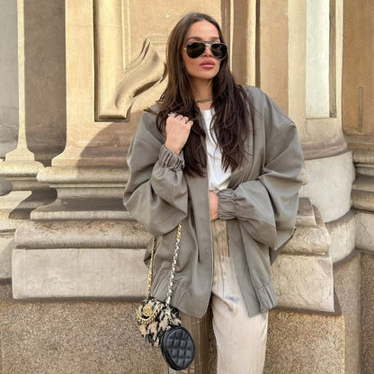 Women's Fashion Stand Collar Loose Flight Jacket