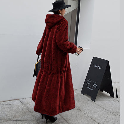 New Fur Coat Women's Hooded Long Coat