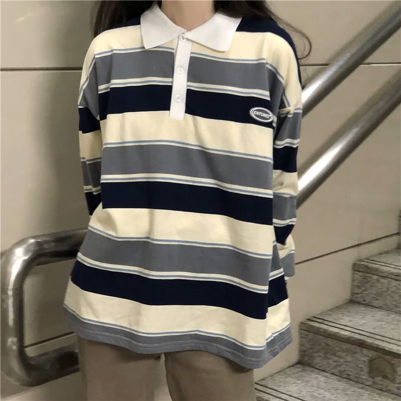 Spring And Autumn Idle Style Striped Loose Collar Sweater