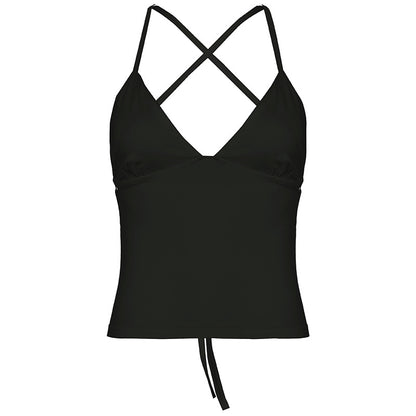 Solid Color And V-neck Hollow Out Strap Short Exercise Skirt Suit