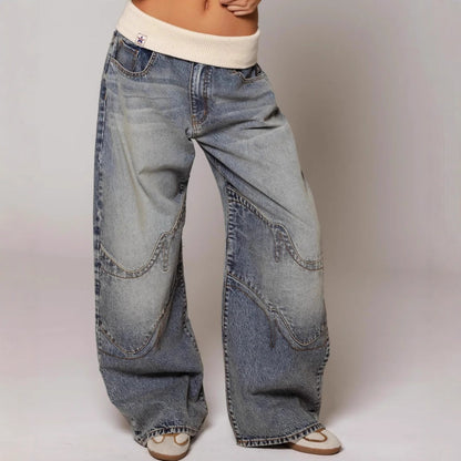 American Retro Street Washed Distressed Blue Jeans