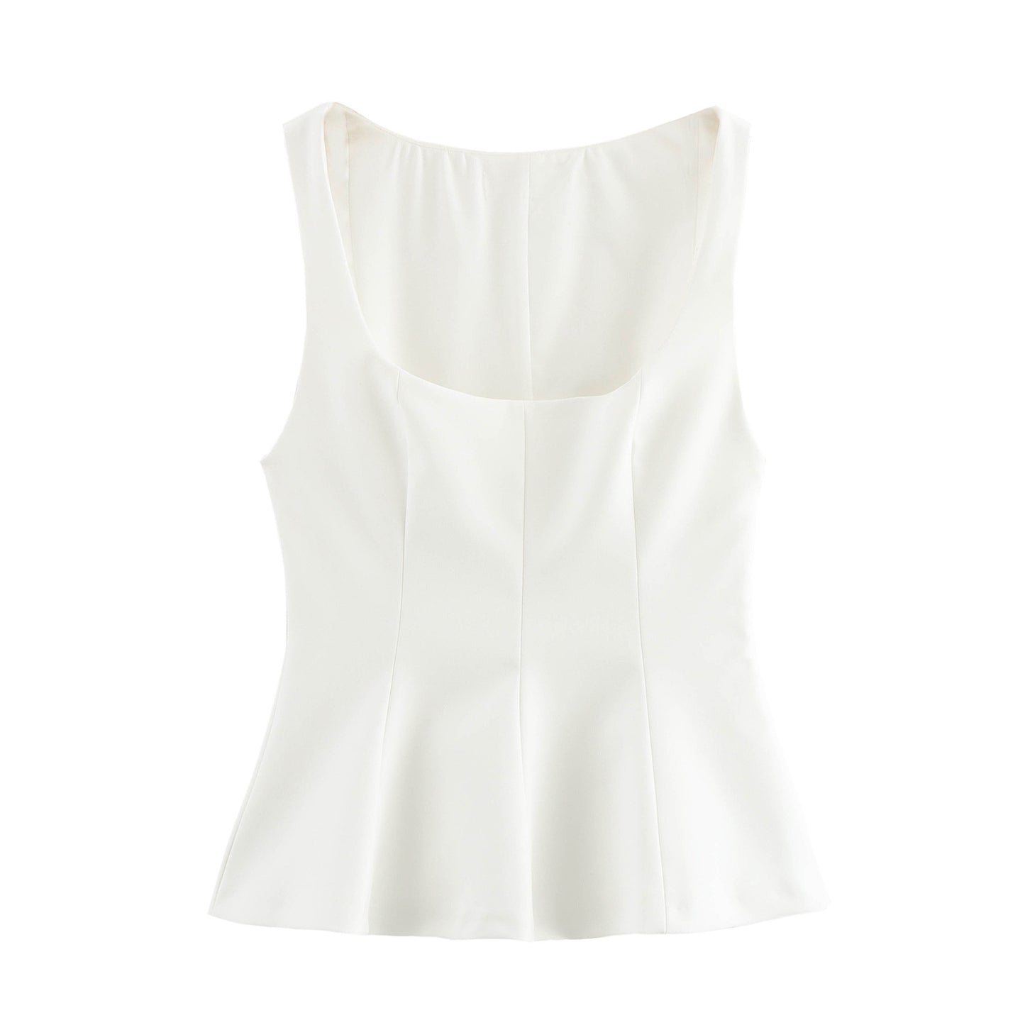 Pleated Slim-fit Square Collar Sleeveless Small Top
