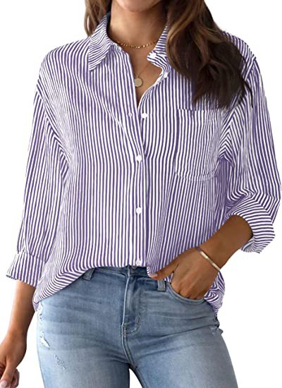 Striped Loose Casual Long Sleeves Shirt For Women