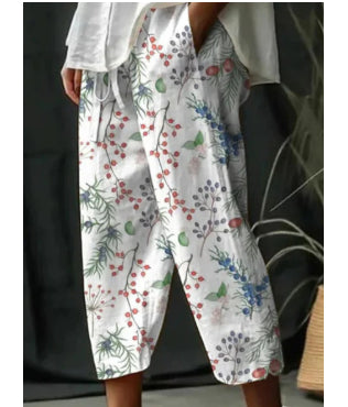 Women's Cotton And Linen Printing Paste Bags Casual Pants