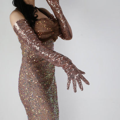 Sequined Sleeve Cover Lace Mesh Specialty