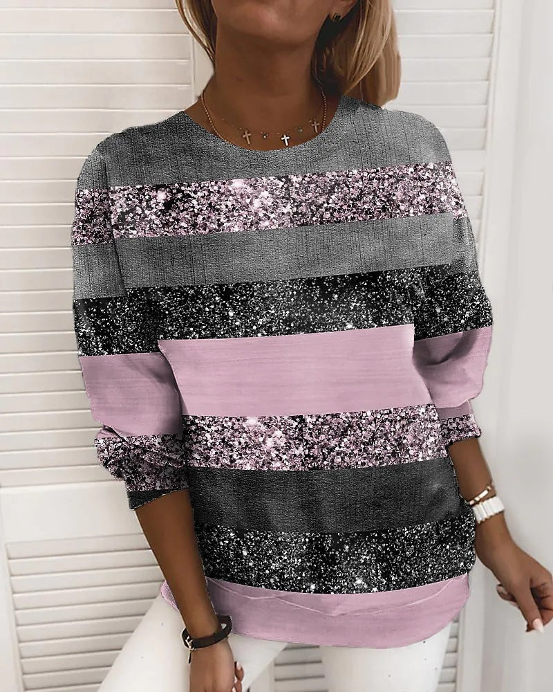 Women's Digital Printing Round Neck Long Sleeve Sweatshirt