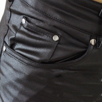 Pure color PU casual pants