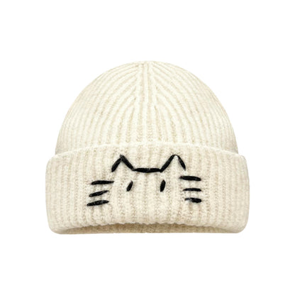 Cute Line-design Cat Knitted Hat For Womenkeeps You Warm In Fall And Winter