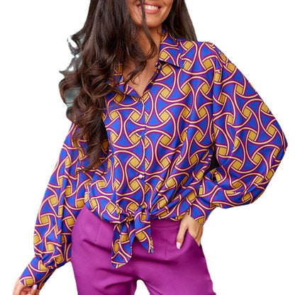 Women's Fashion Casual Digital Printed Long-sleeved Shirt