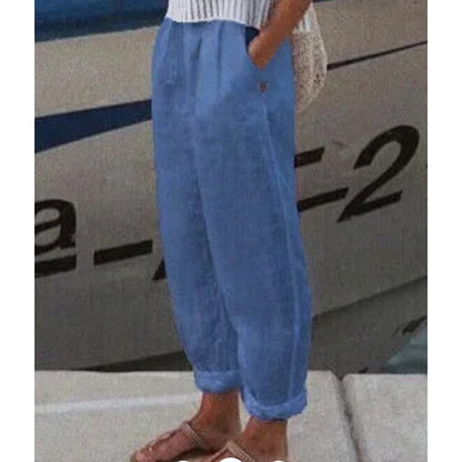 Women's Temperament Commuter Cotton Linen Straight Pocket Casual Pants
