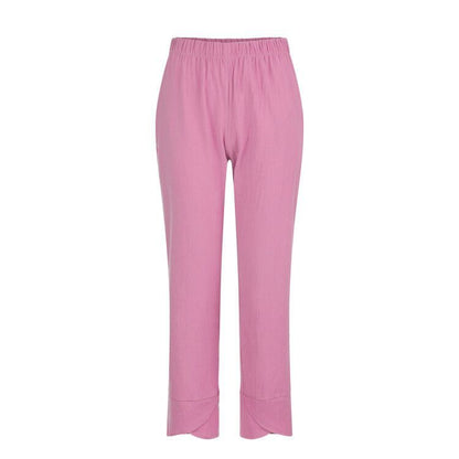 Cotton Sack Trousers With Loose Solid Color Elastic Waist And Side Pockets