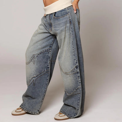 American Retro Street Washed Distressed Blue Jeans