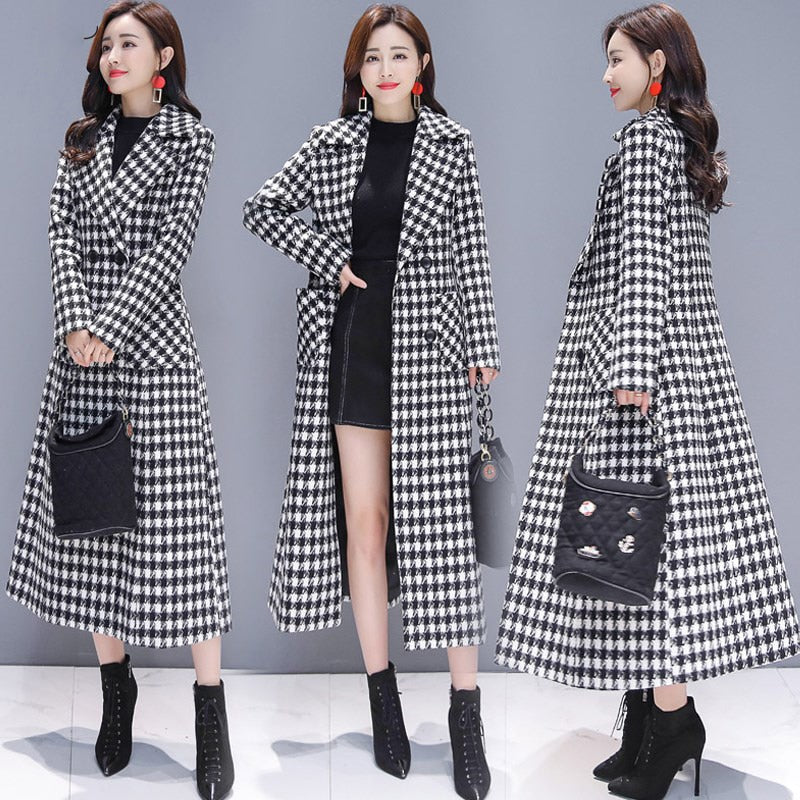 Ladies retro plaid woolen coat